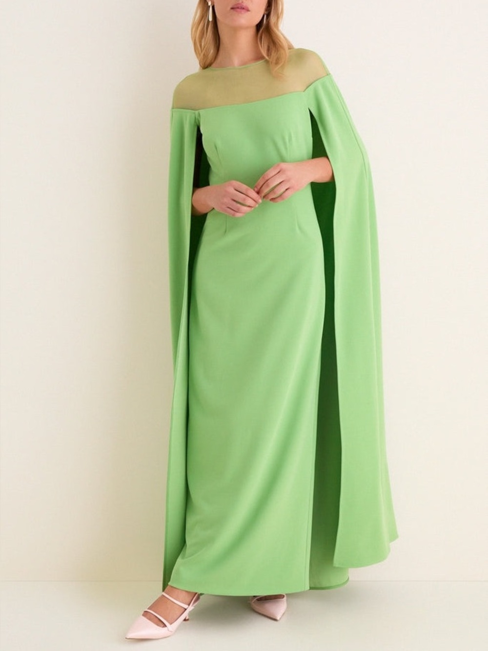 Tuckernuck Pistachio Estelle Cape Maxi Dress Size 8 - Picture 3 of 12